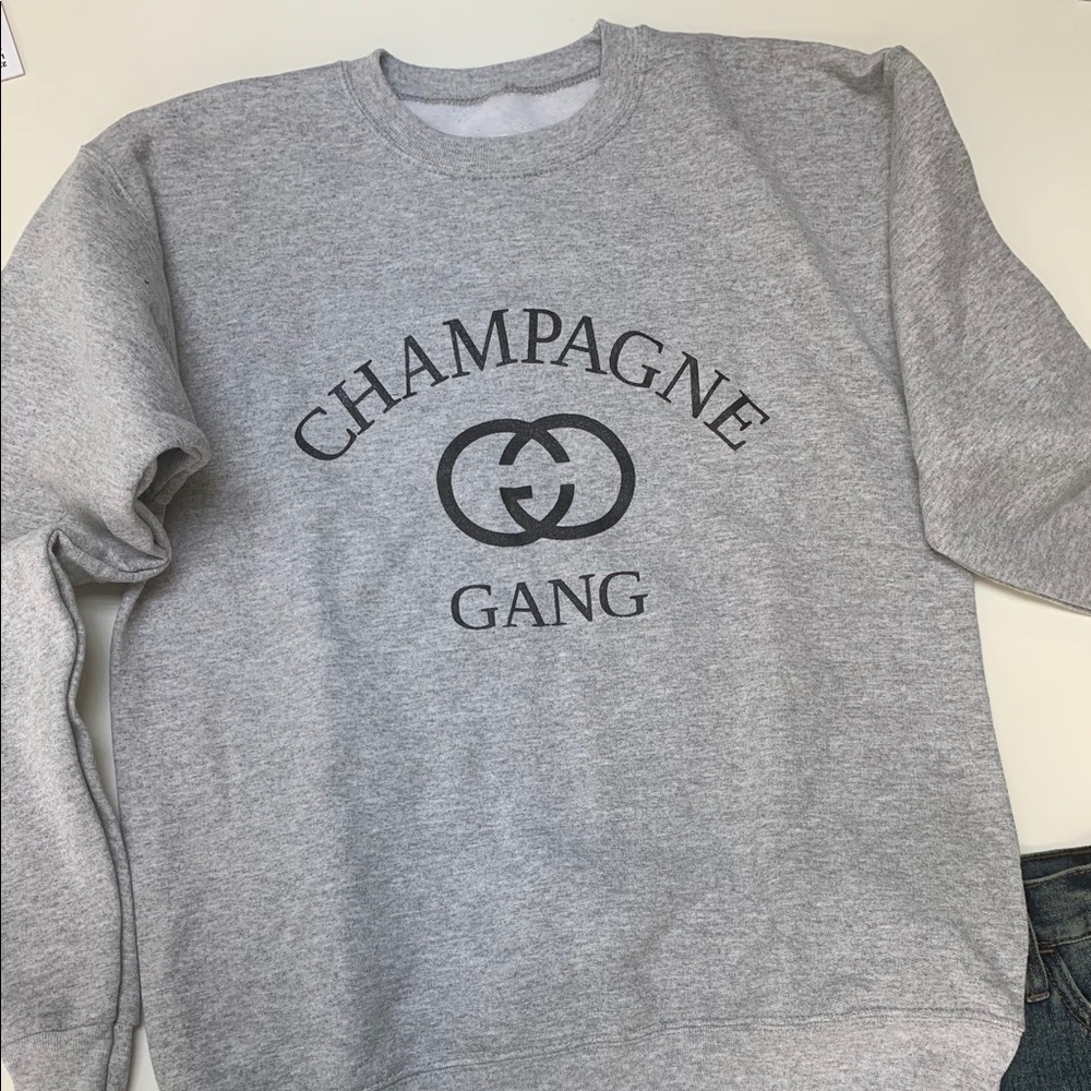 Soft Heather Grey Sweatshirt Champagne Gang - Picture 1 of 2